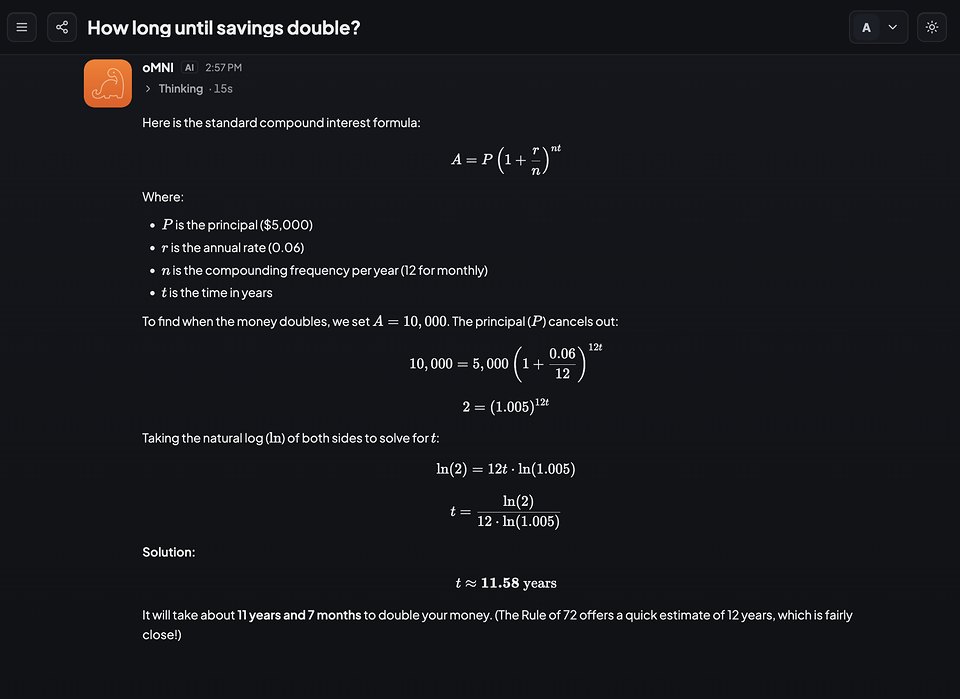 A dark-mode answer with rendered equations