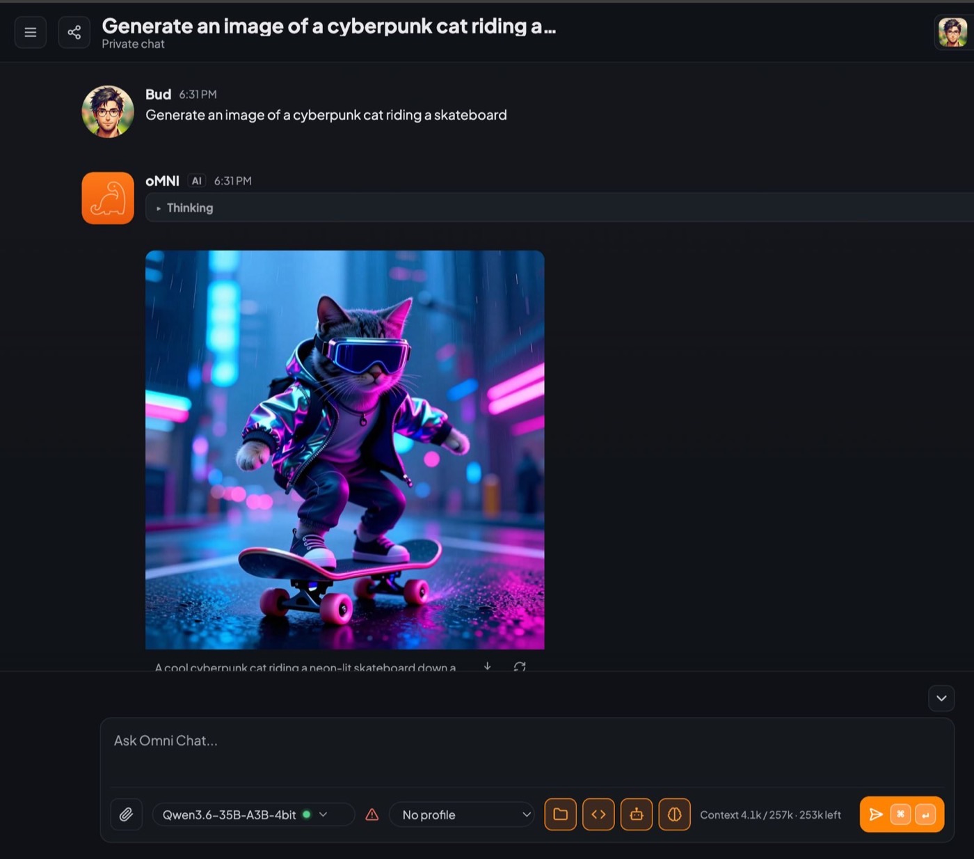 Image generation inside oMNI Chat with a local model